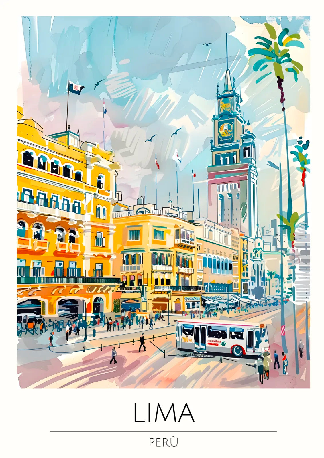 Lima Street Scene with Cafés Art Print 3