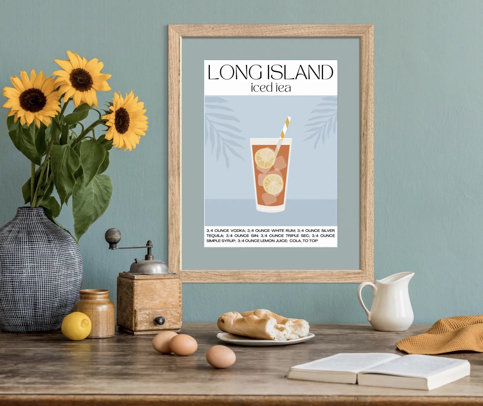 Long Island Iced Tea Art Print – Retro Aqua & Fern Decor 2