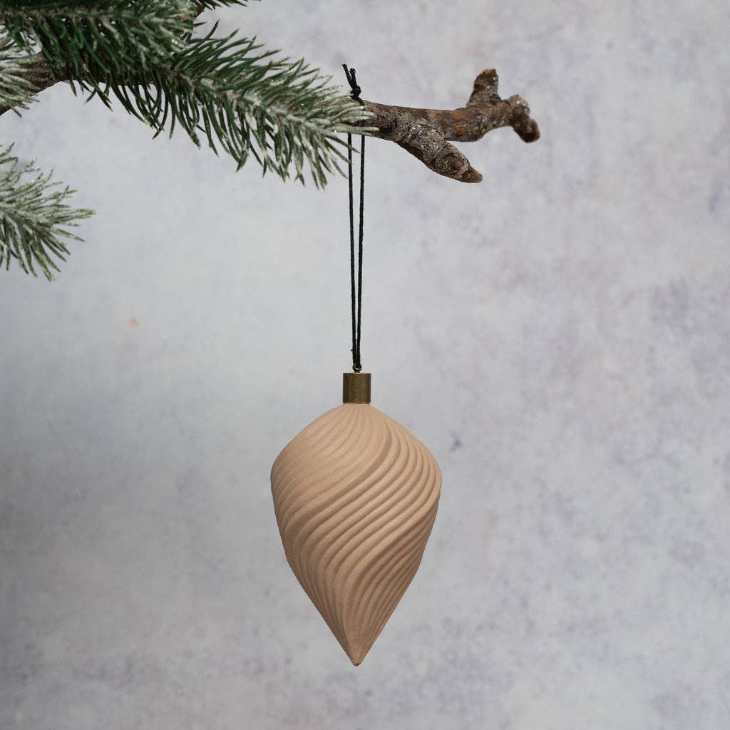 Mushroom Malayah Ribbed Handmade Glass Christmas Ornament