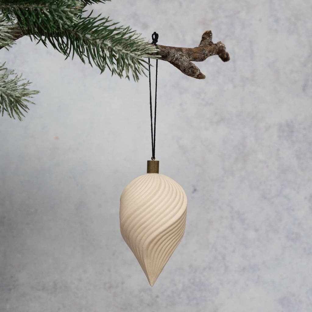 Stone Malayah Ribbed Handmade Glass Christmas Ornament