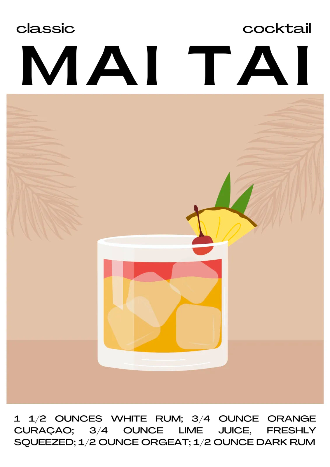 Mai Tai Cocktail Art Print – Retro Amber & Coffee Bar Decor 3