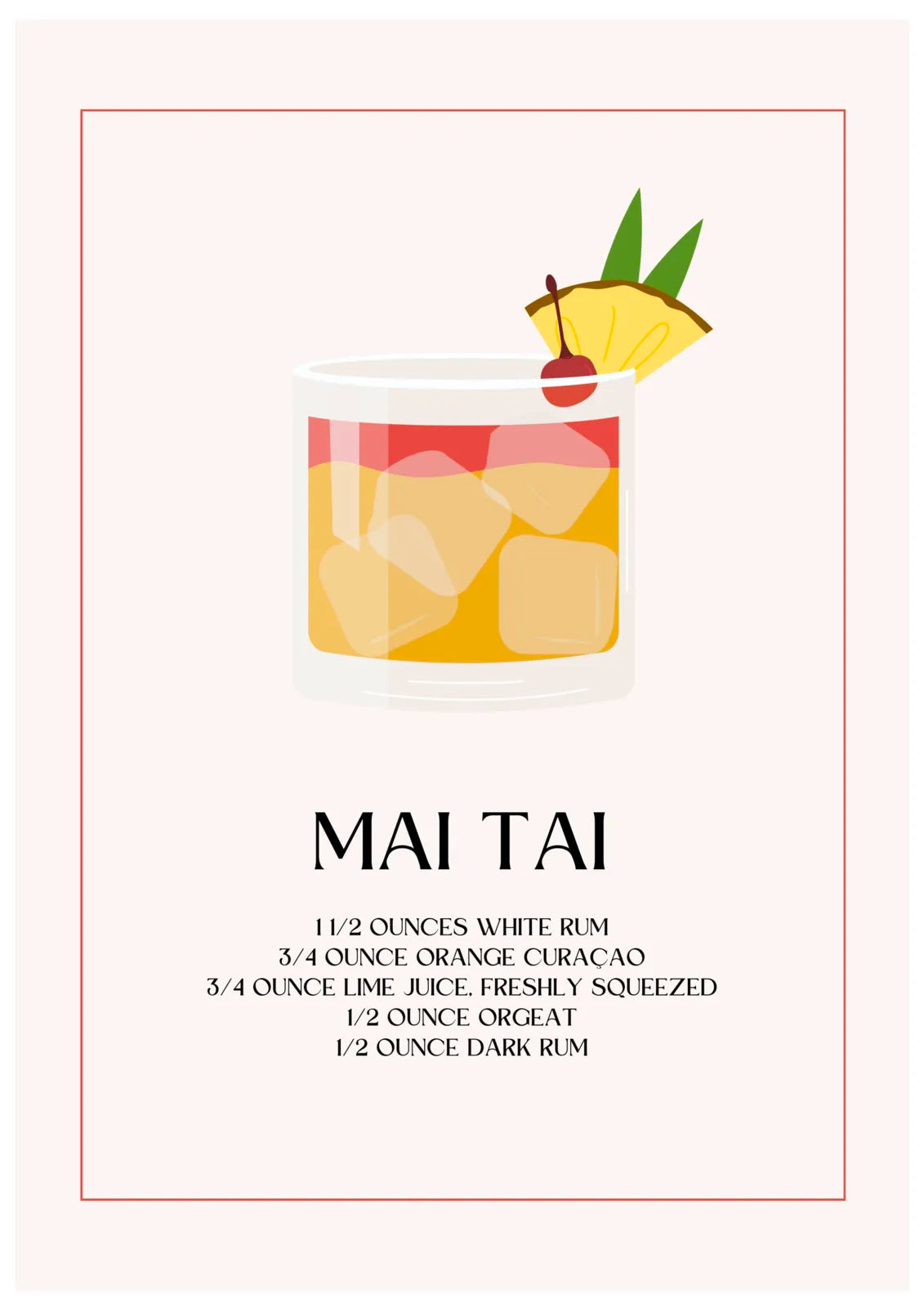 Mai Tai Cocktail Art Print – Retro Red & White Bar Decor 3