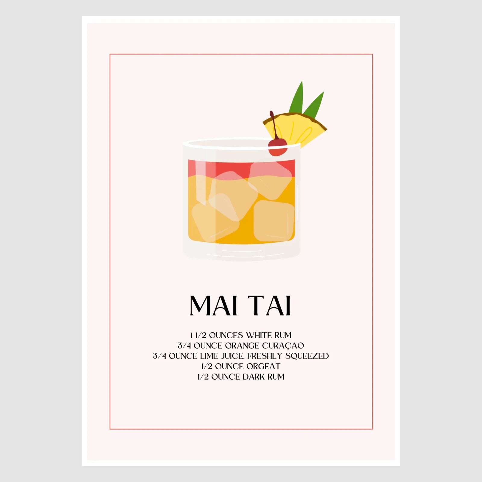 Mai Tai Cocktail Art Print – Retro Red & White Bar Decor 1