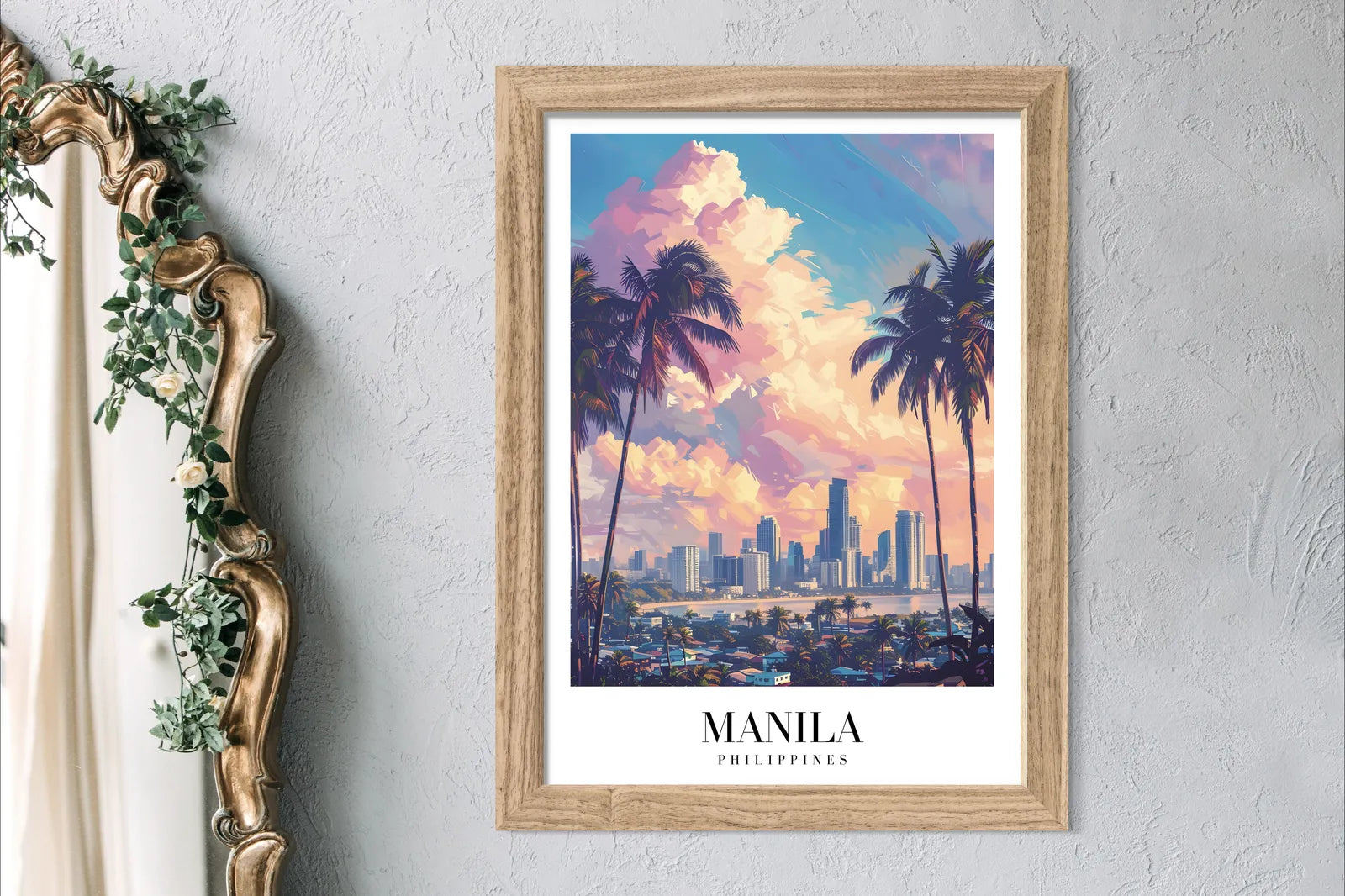 Manila Bay Art Print With Colorful Cityscape And Sunset Sky 2