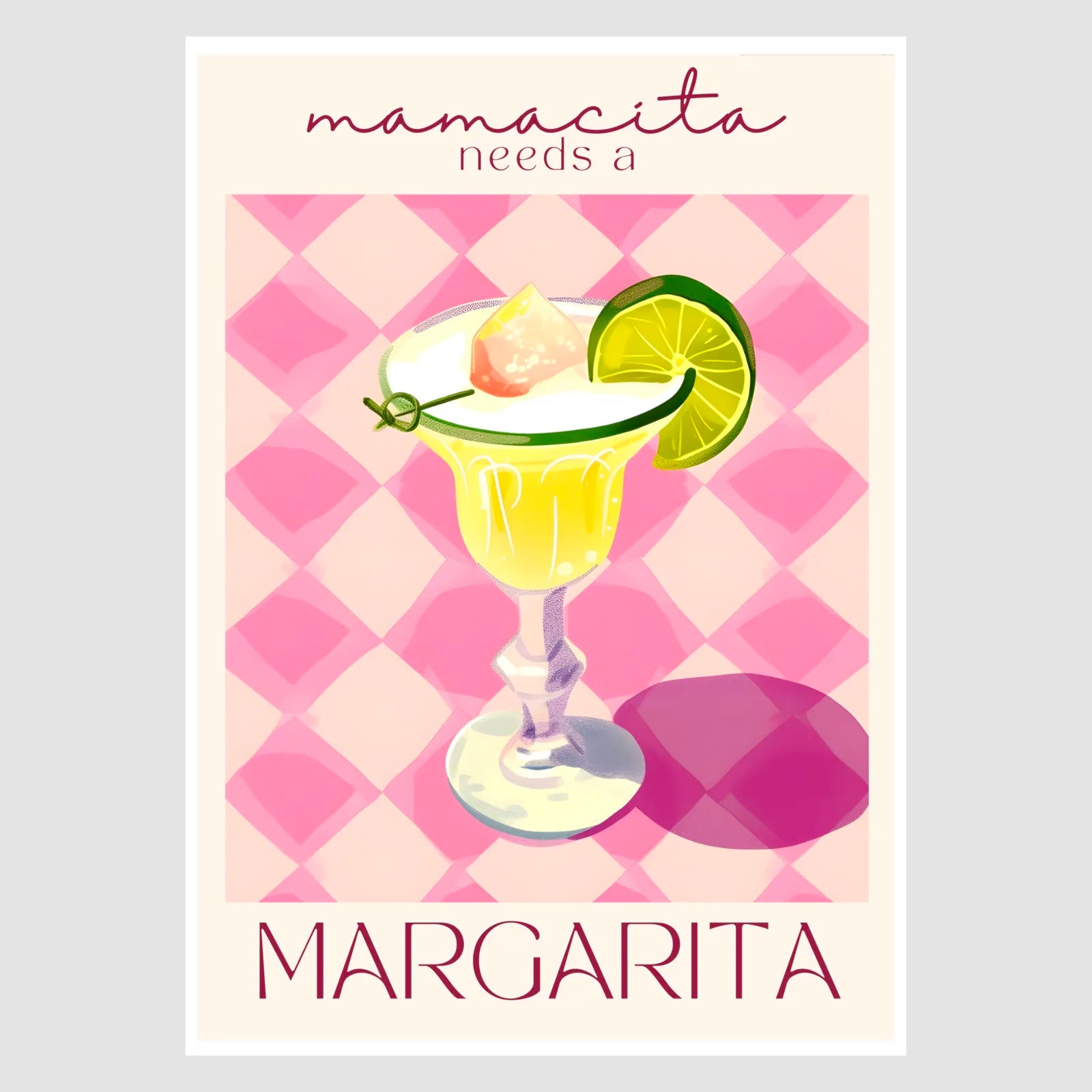 Margarita Art Print – Retro Pink & Cream Bar Decor 1