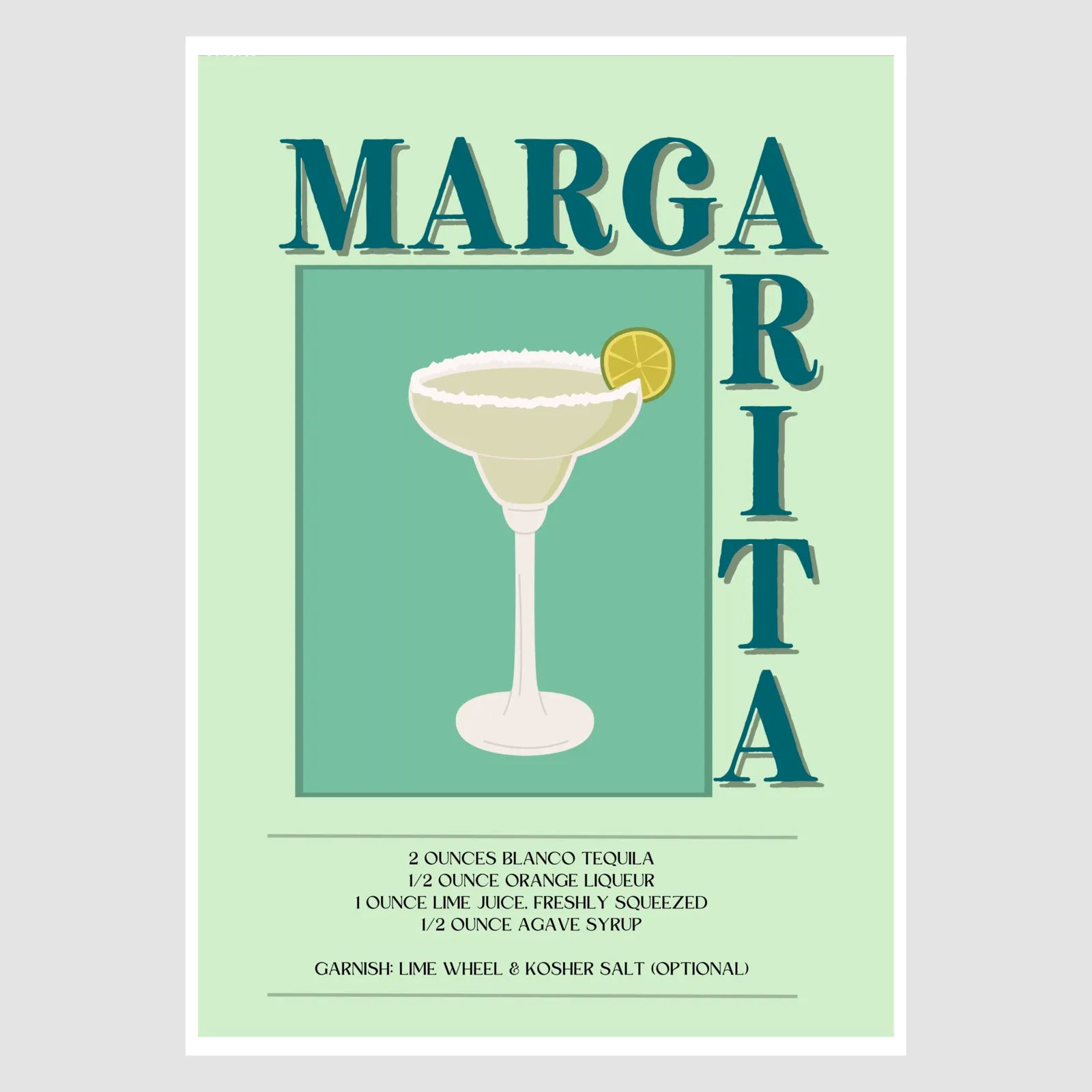 Margarita Art Print – Green Retro Cocktail Decor 1