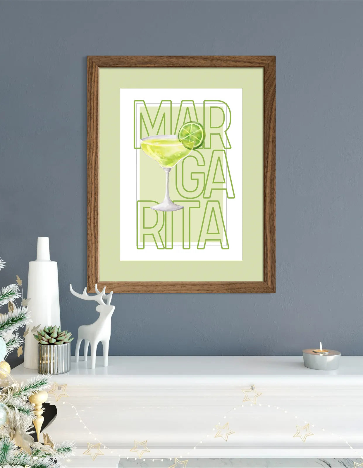 Margarita Art Print – Lime Green Retro Cocktail Design 2