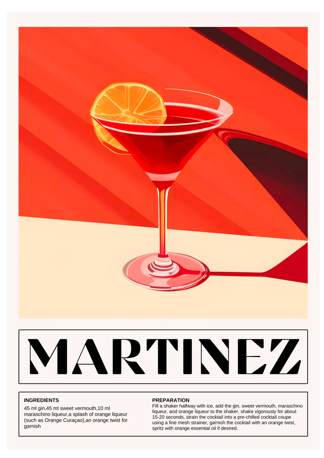 Martinez Cocktail Art Print – Bold Red & Orange Retro Decor 3