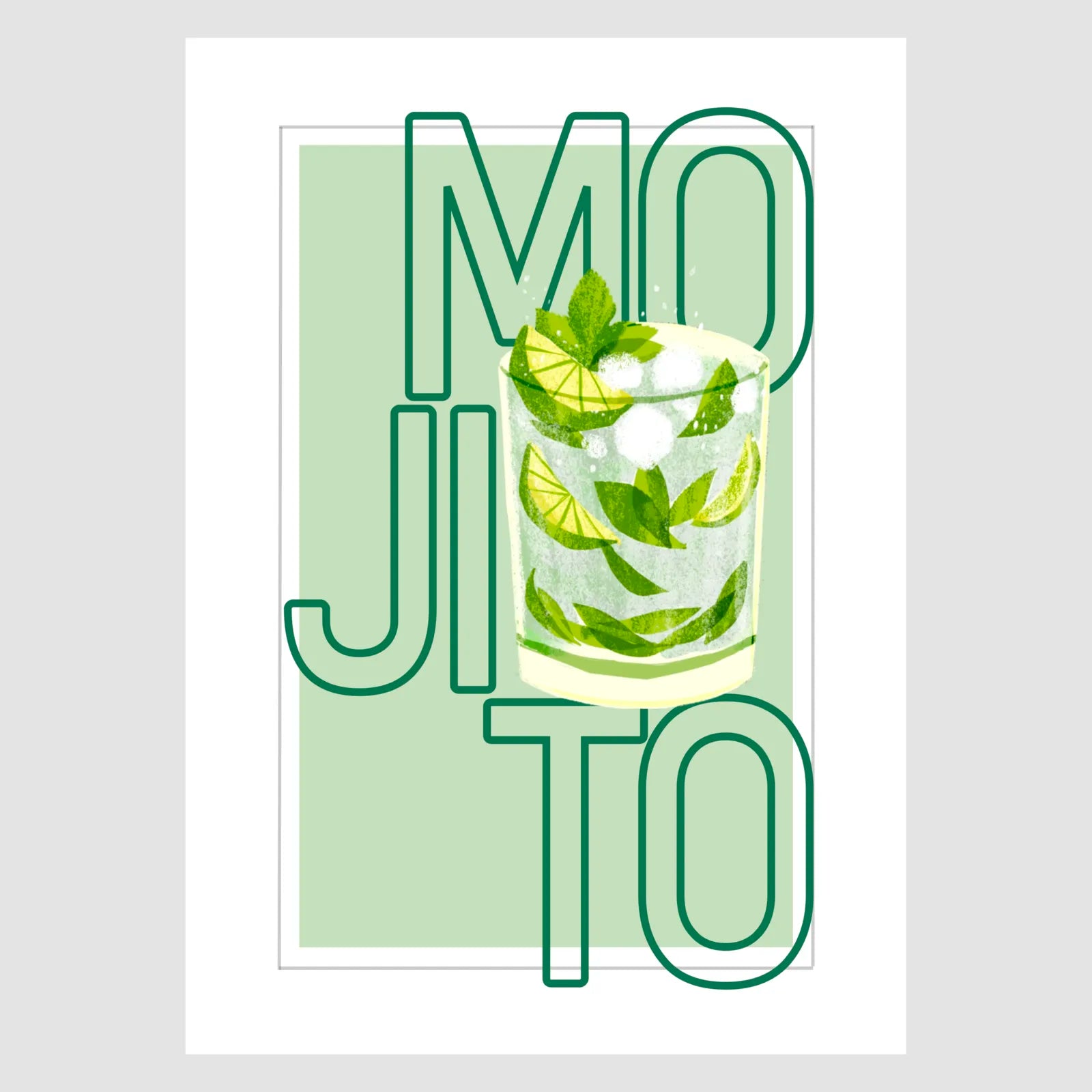 Mojito Art Print – Green Retro Cocktail Design 1