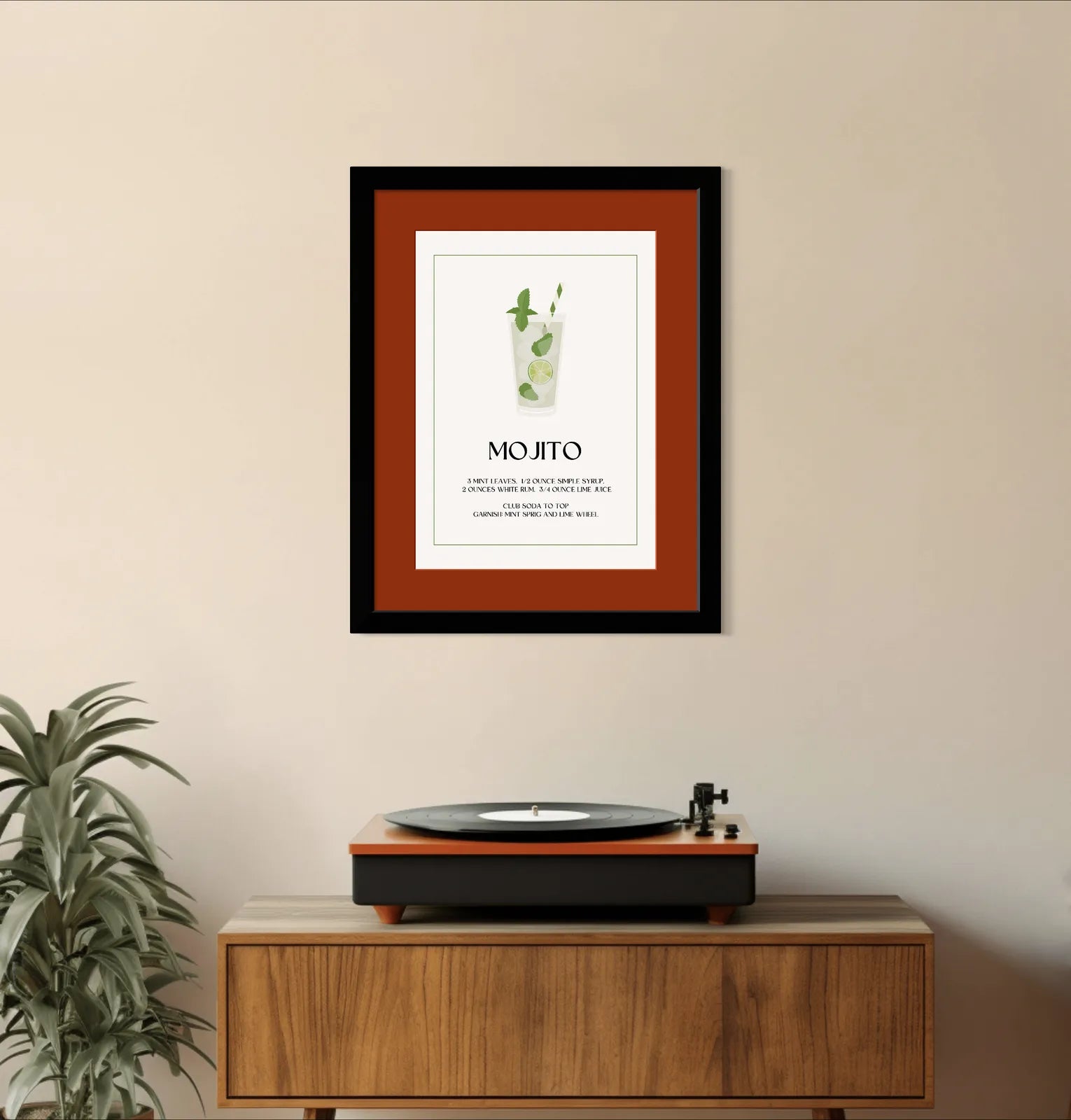 Mojito Art Print – Simple Green & White Cocktail Design 2