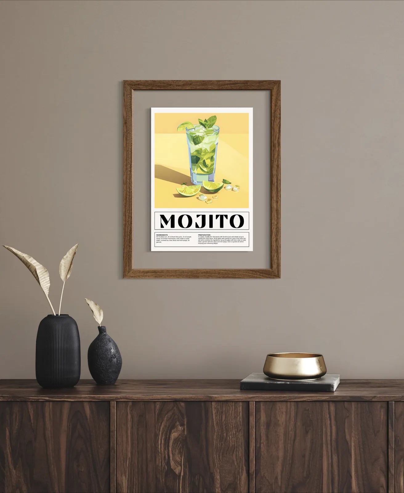 Mojito Art Print – 70s Retro Green & Yellow Cocktail Design 2