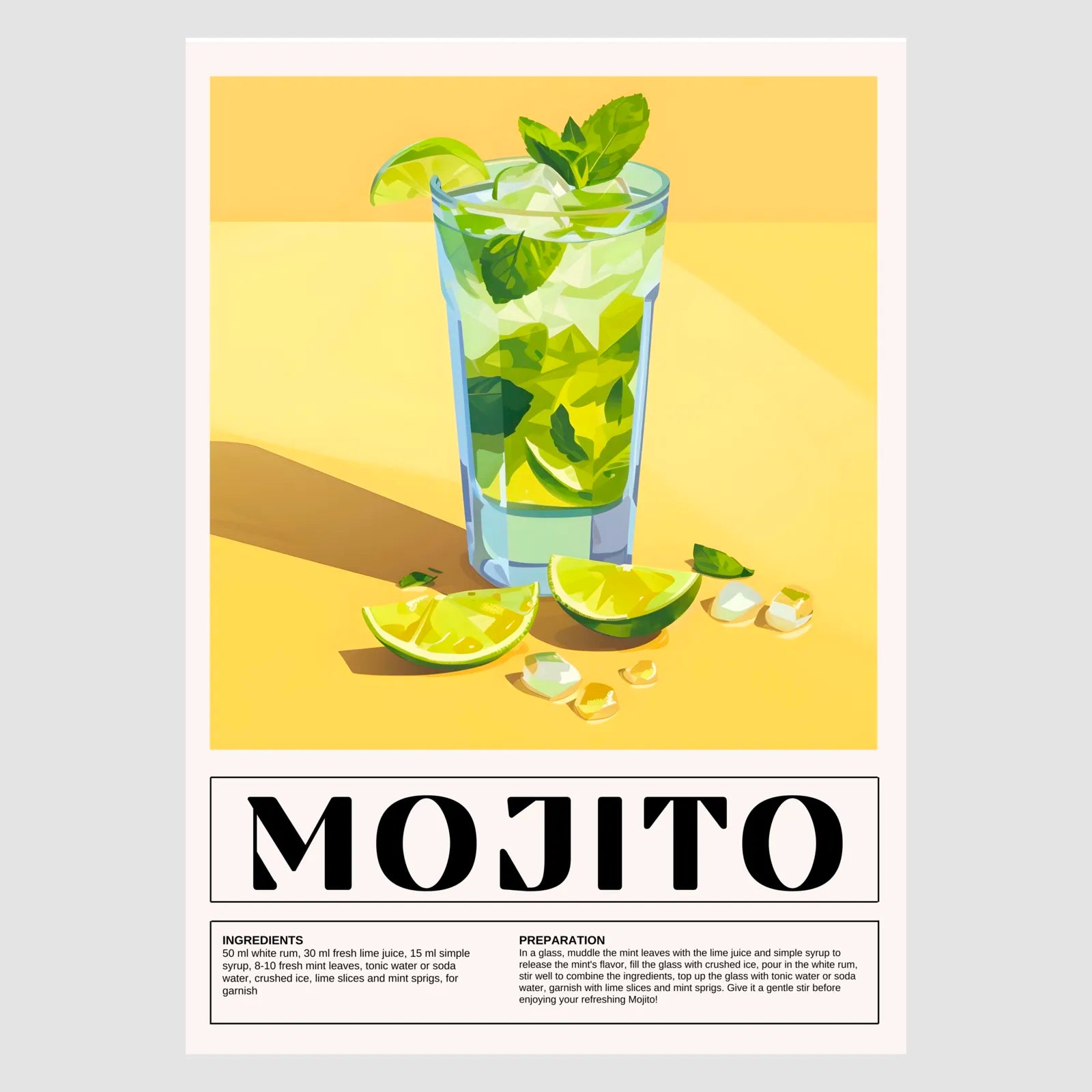 Mojito Art Print – 70s Retro Green & Yellow Cocktail Design 1