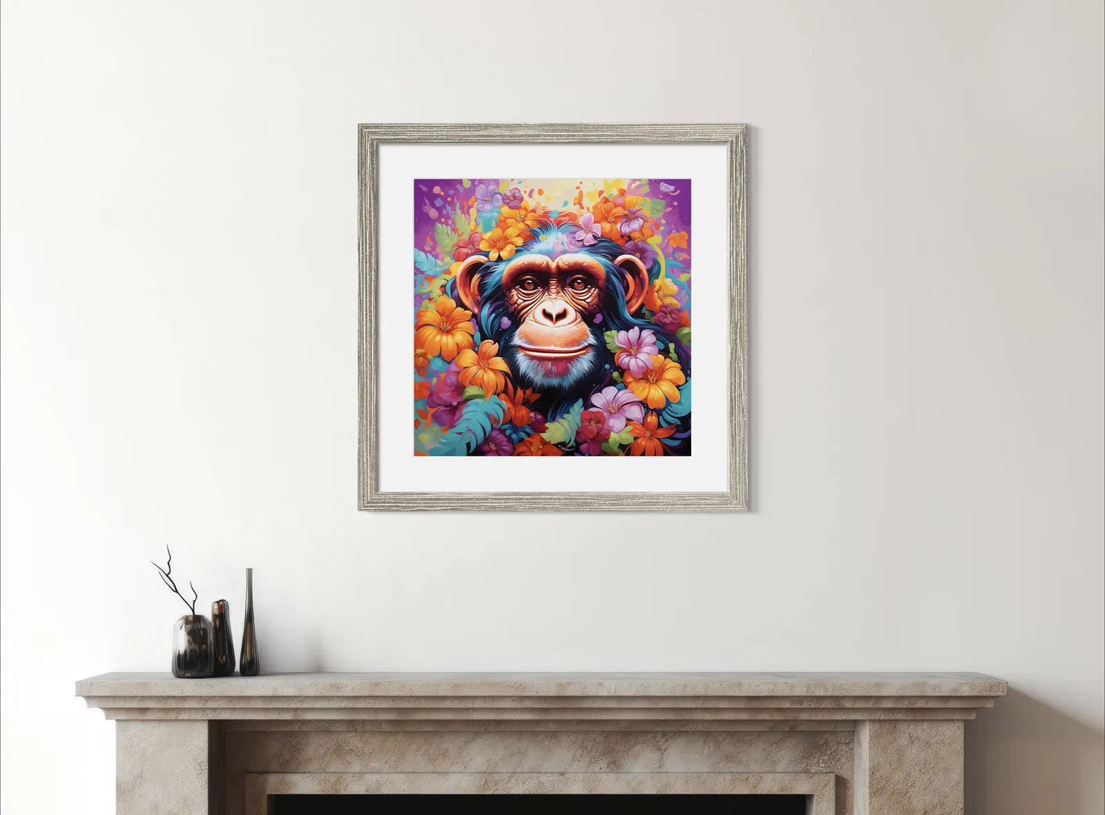 Flower Power Chimp Bright Paint Art Design 2