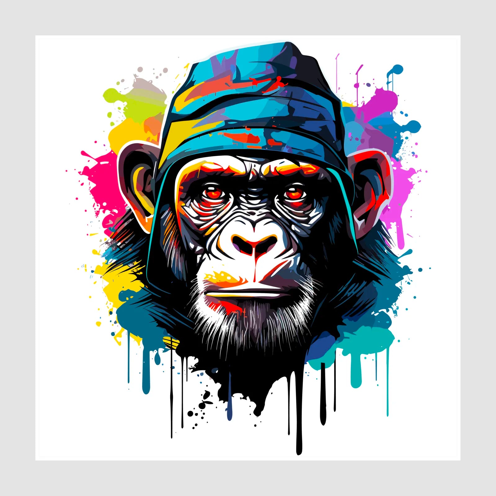 Paint Drip Monkey With Bucket Hat Art Print 1