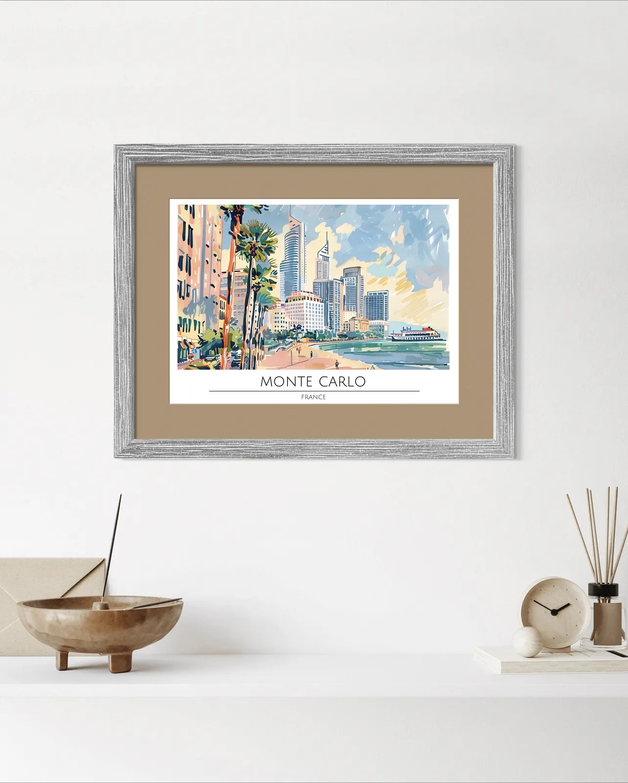 Monte Carlo Waterside Scene with Ship and Beaches Art Print 2