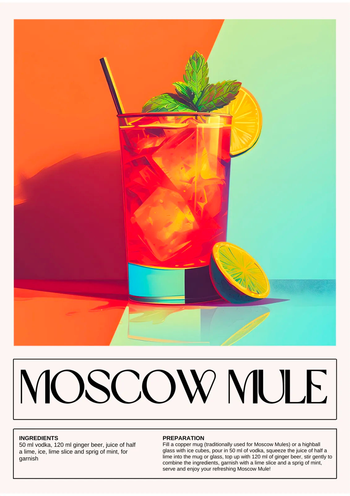 Moscow Mule Art Print – Retro 70s Bold Colours & Shadow Play 3