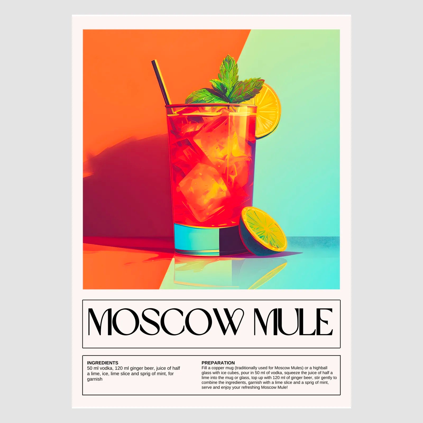 Moscow Mule Art Print – Retro 70s Bold Colours & Shadow Play 1