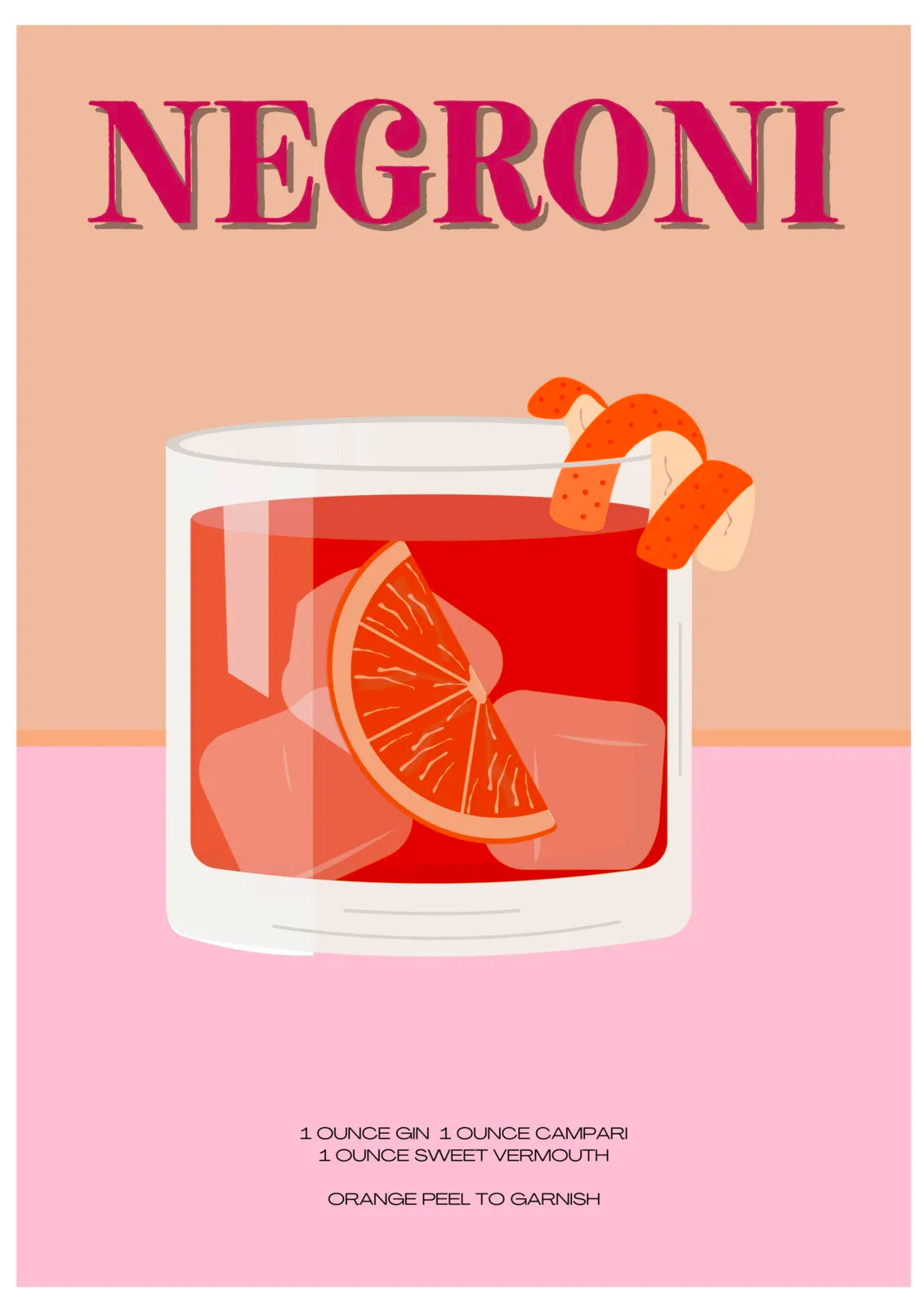 Negroni Art Print – Peach & Pink Retro Cocktail Design 3