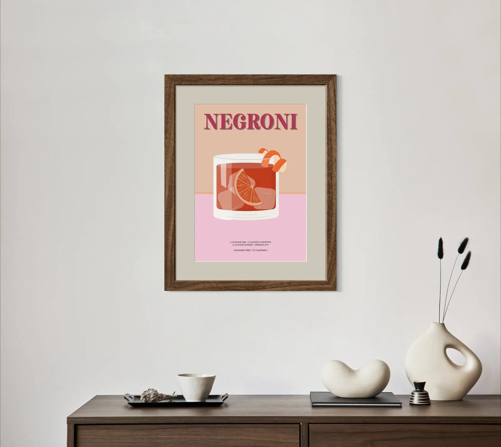 Negroni Art Print – Peach & Pink Retro Cocktail Design 2