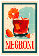 Negroni Art Print – Vintage Lemon & Teal Cocktail Design 3