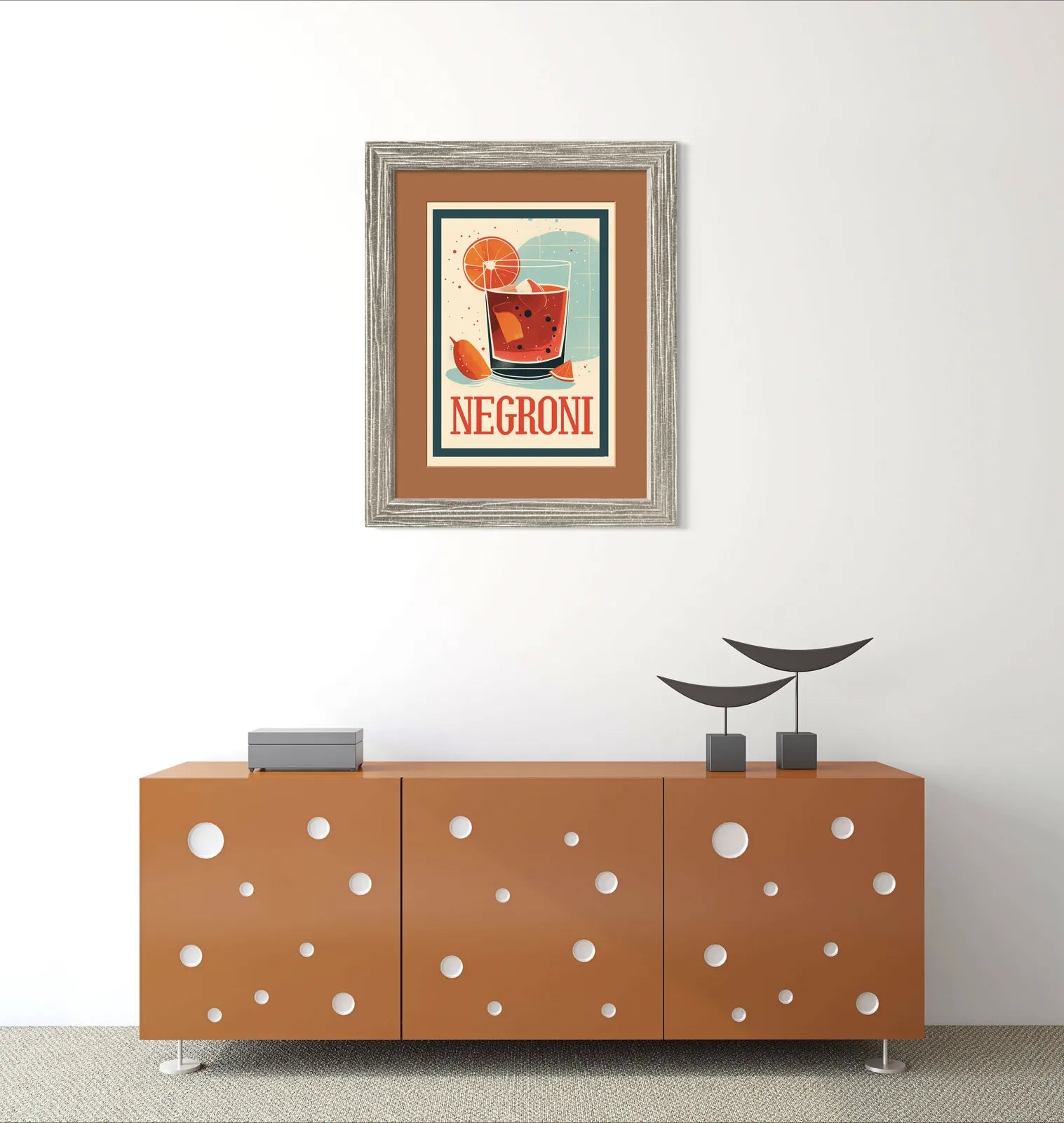 Negroni Art Print – Vintage Lemon & Teal Cocktail Design 2