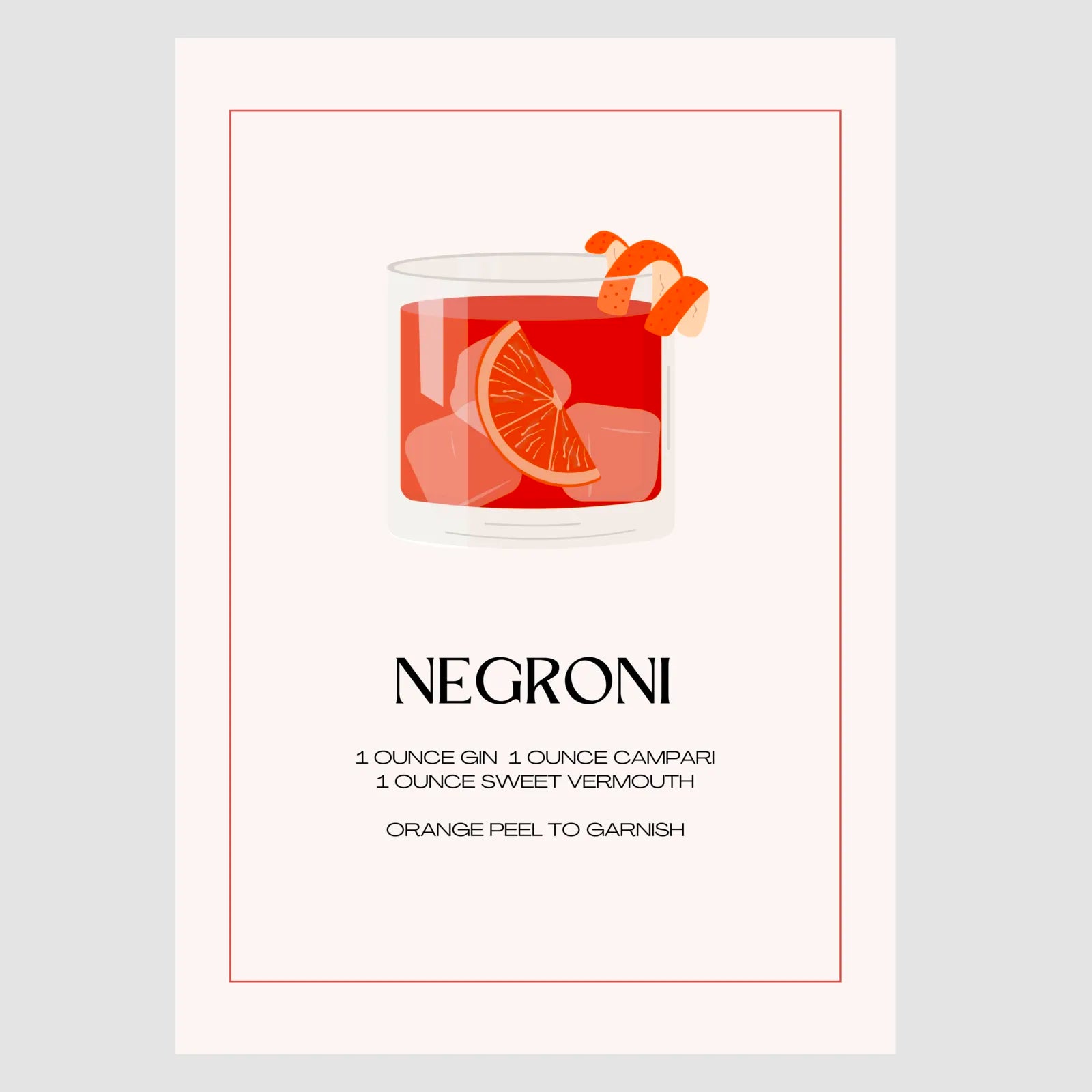 Negroni Art Print – Minimalist Orange & White Cocktail Design 1