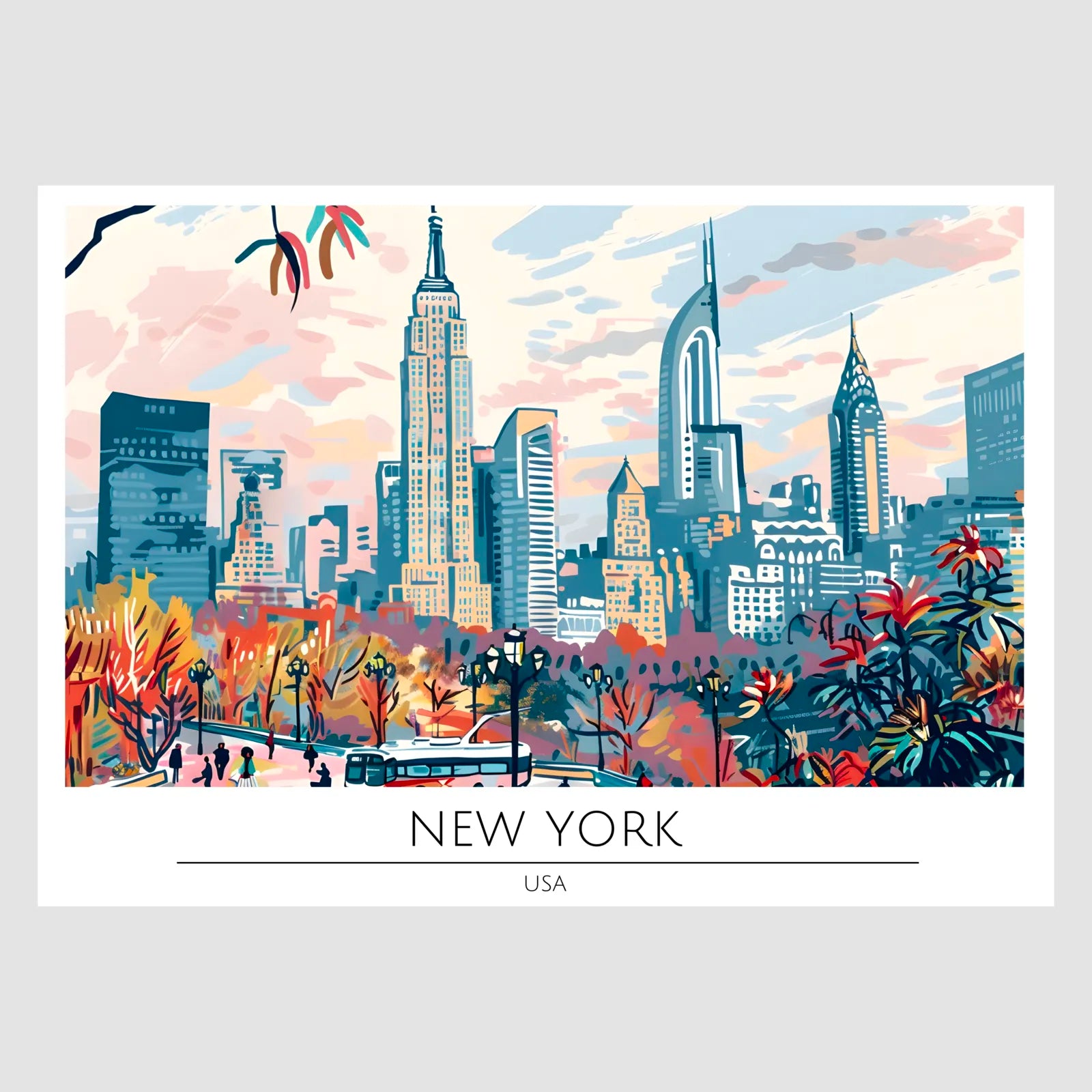 New York Cityscape With Autumn Trees And Skyscrapers Art Print 1