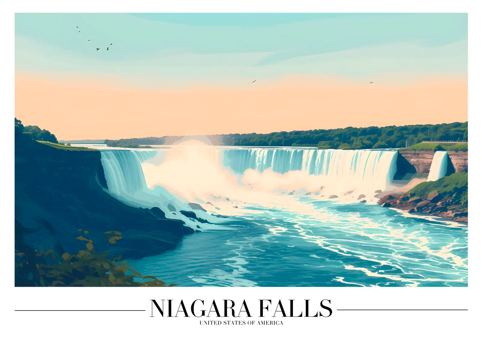 Niagara Falls Art Print with Iconic Waterfalls and Blue Waters 3