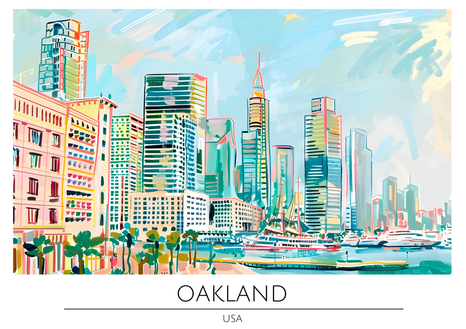 Oakland Lake Merritt with Waterfront Skyline Art Print 3