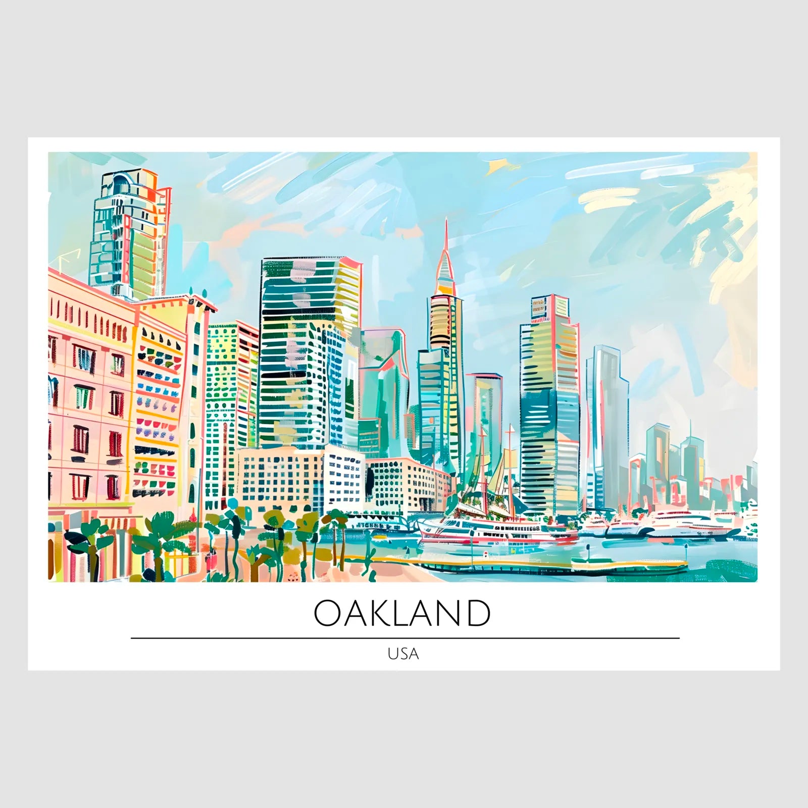 Oakland Lake Merritt with Waterfront Skyline Art Print 1