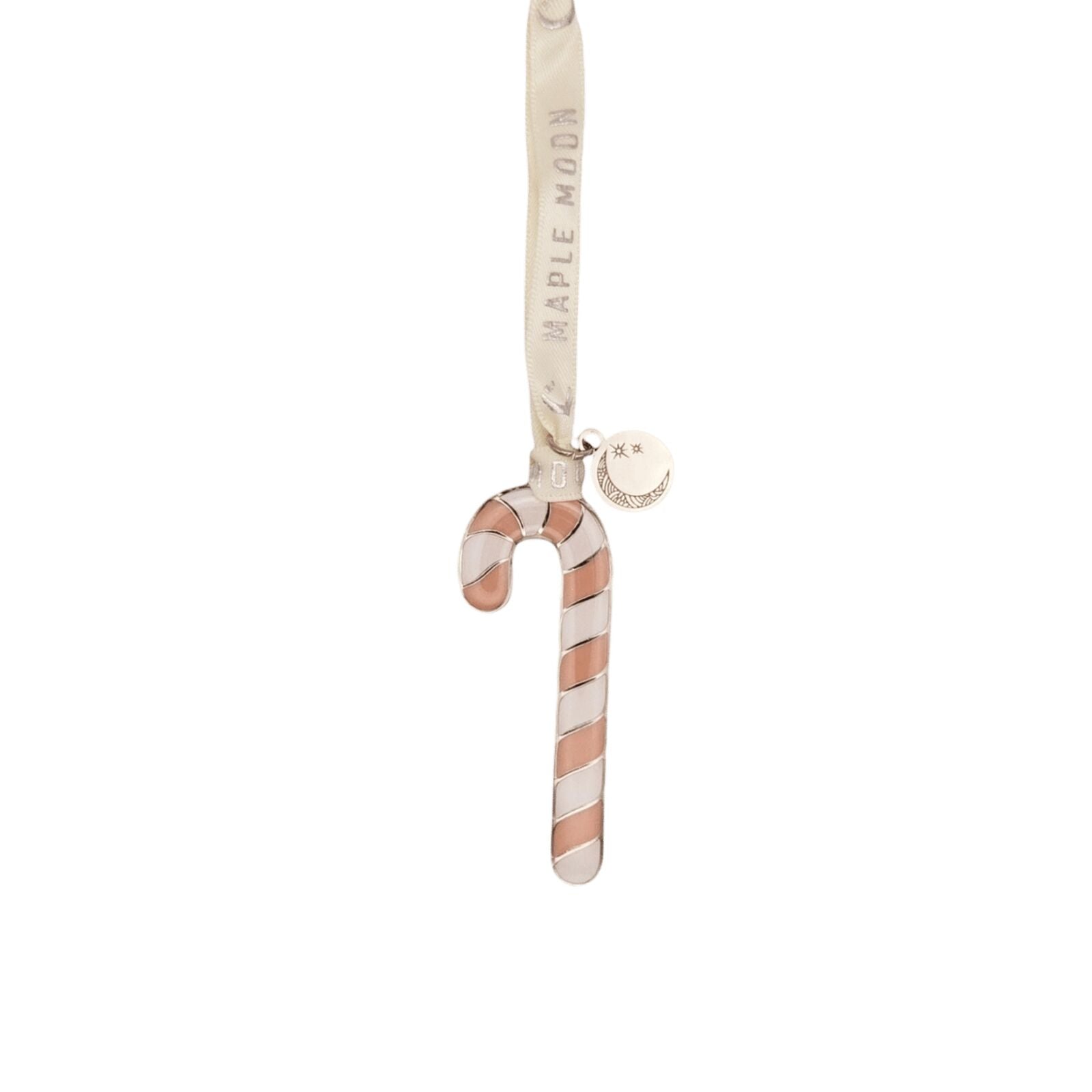 Pink and Silver Enamel Candy Cane Christmas Tree Decoration
