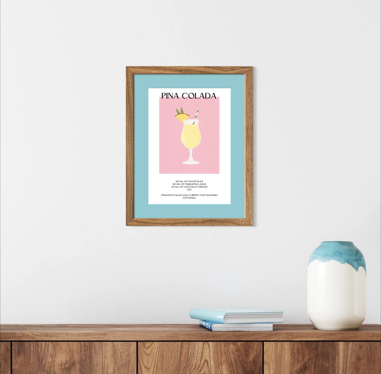 Pina Colada Art Print – Simple Pink & Yellow Cocktail Design 2