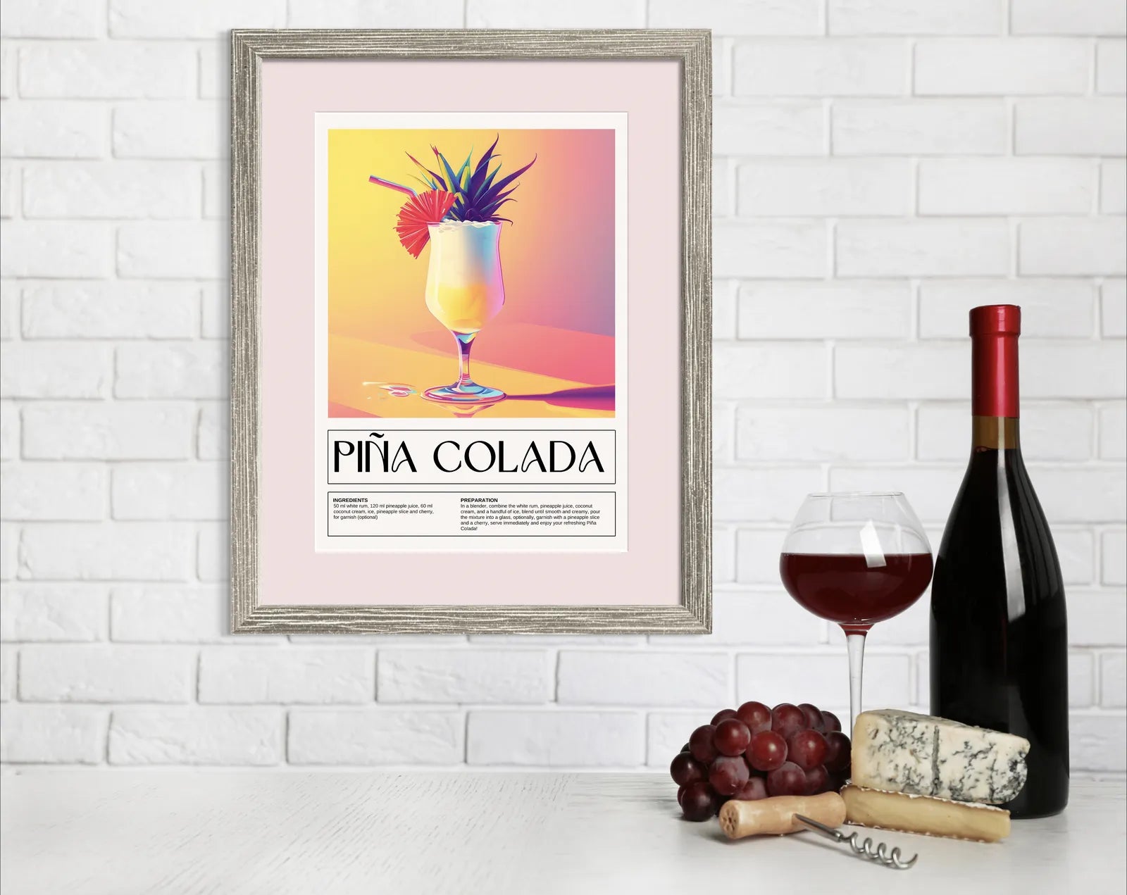 Pina Colada Art Print – Pastel Pink & Lemon Cocktail Design 2