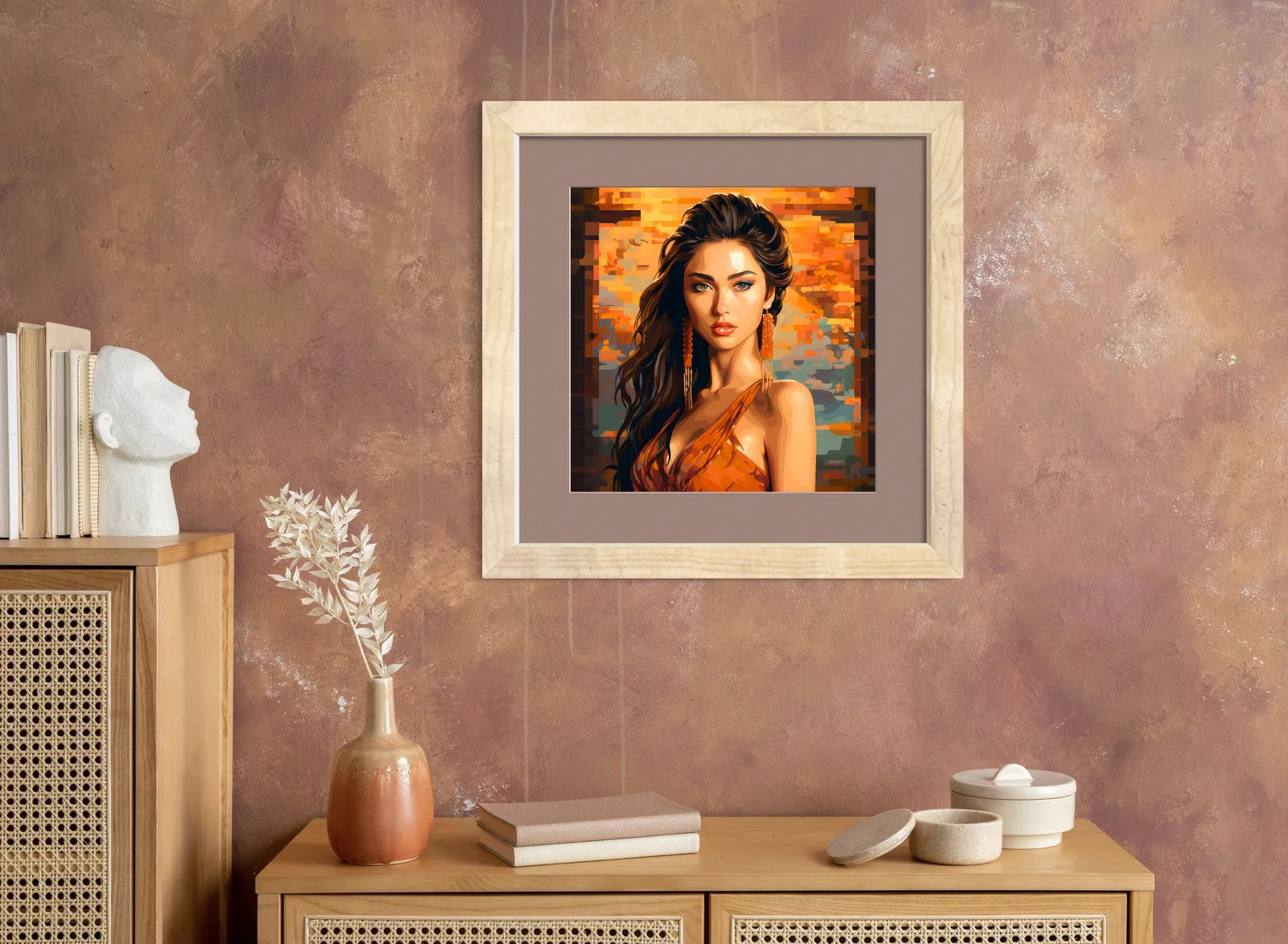 Golden Glow Pixelated Woman Wall Art 2