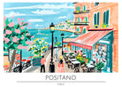 Positano Seaside Café and Hillside Homes Art Print 1