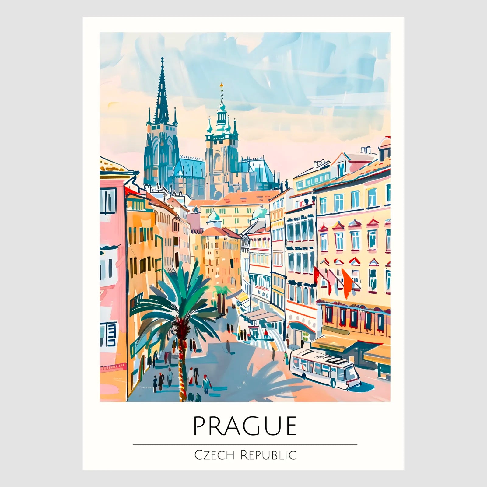 Prague Street View with Cathedral Spires Art Print 1