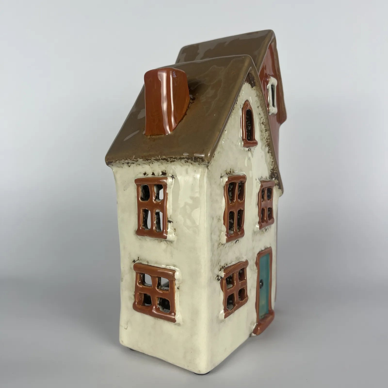 Cream and Brown Ceramic Tealight and Incense Cone House