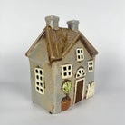 Brown Ceramic Tealight House with Green Plant and Fencing