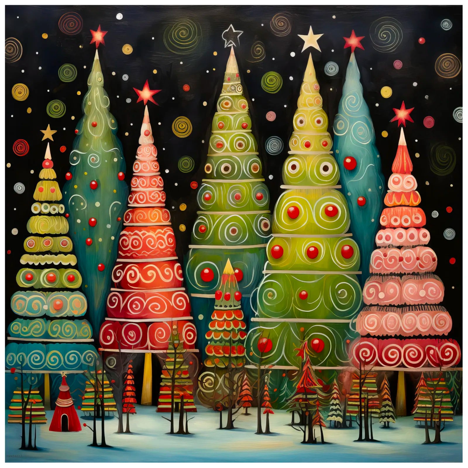 Bright Rows of Christmas Trees Art Print 3