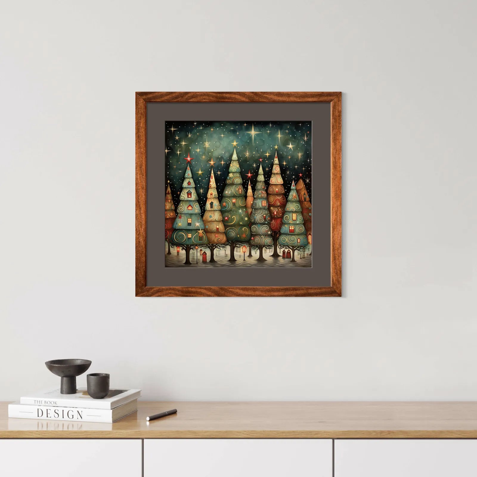 Magical Christmas Trees with Glowing Windows Art Print 2