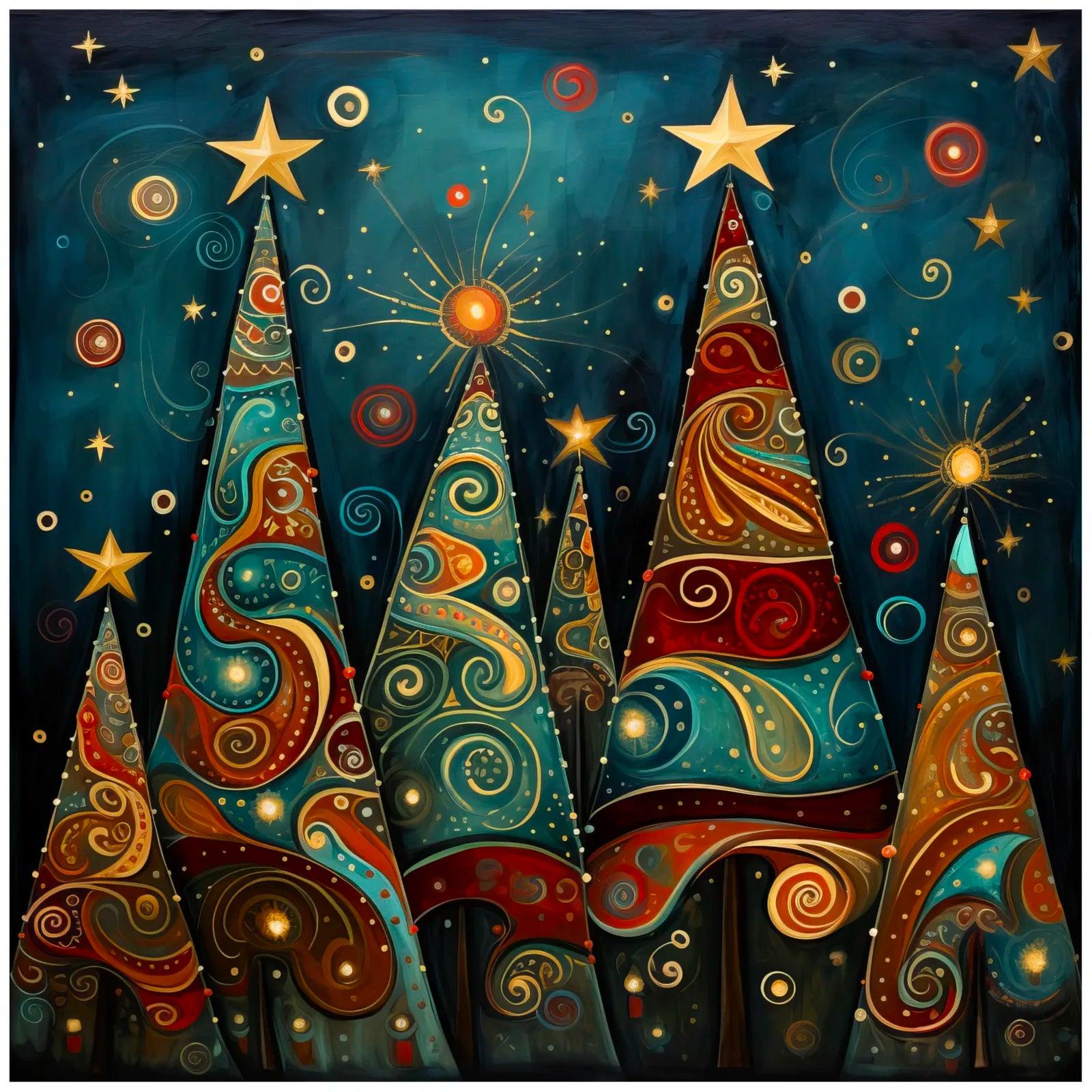 Paisley Design Christmas Trees Art Print 3