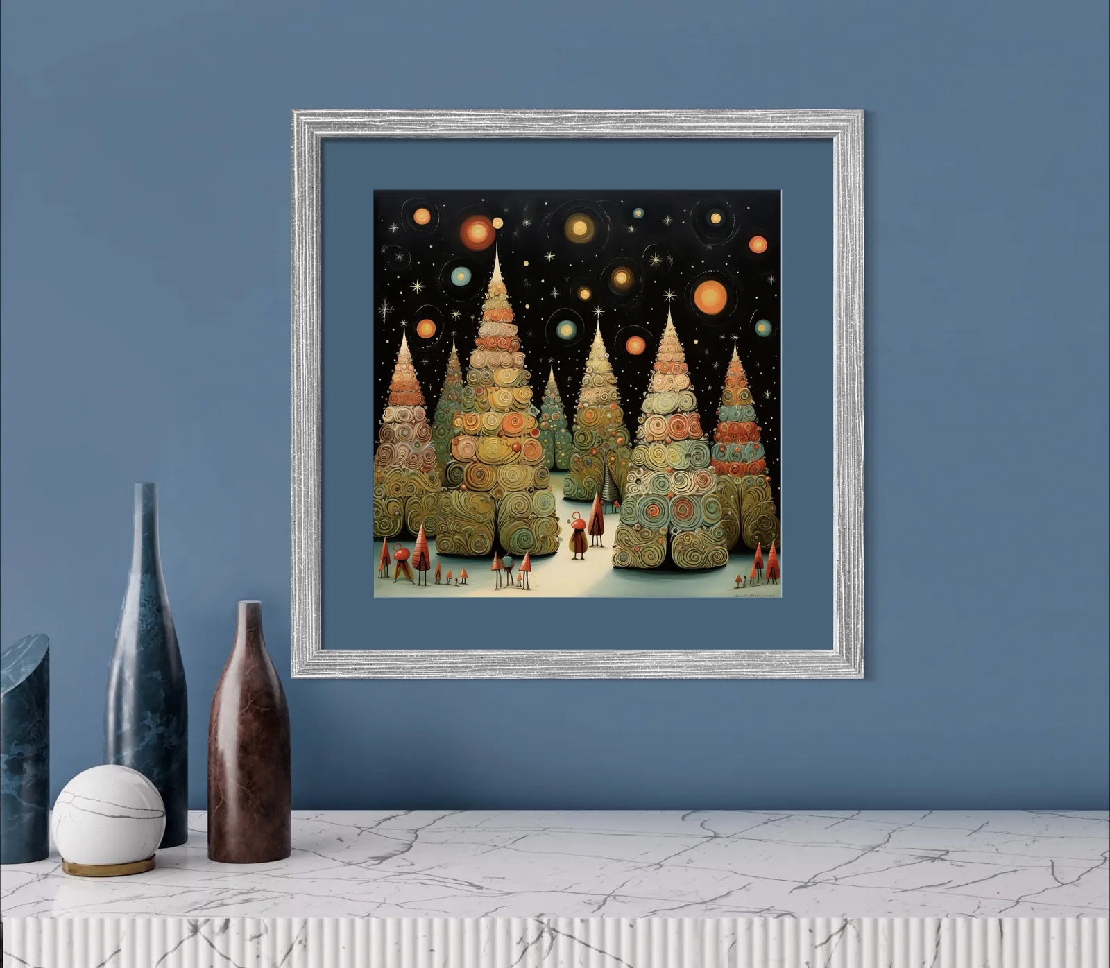 Rustic Gold & Orange Christmas Trees Art Print 2