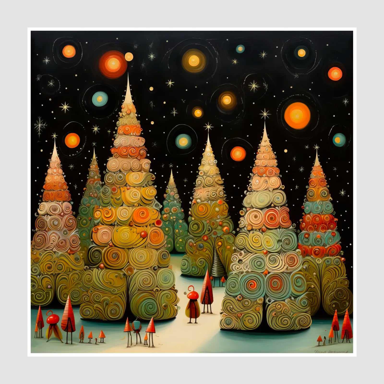 Rustic Gold & Orange Christmas Trees Art Print 1