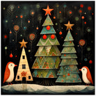 Vibrant Christmas Trees & Birds Festive Art Print 3