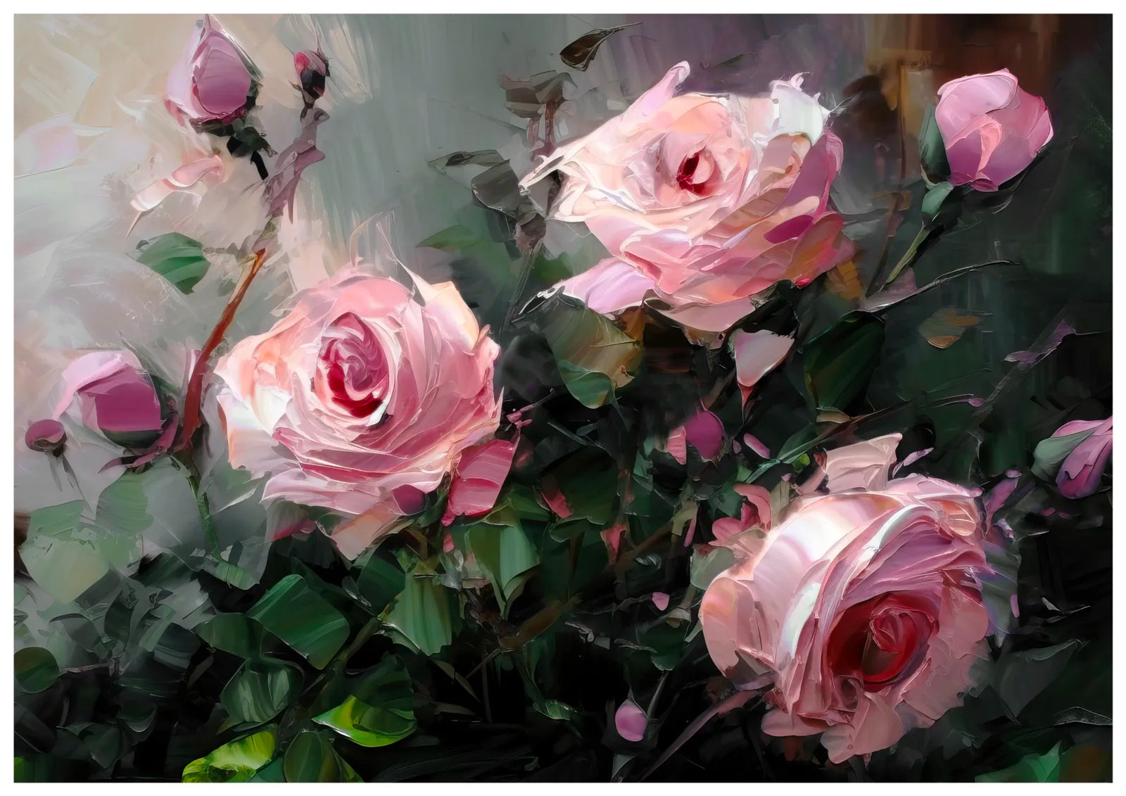 Vivid Pink and Lilac Roses Art Print in Sunlight 3