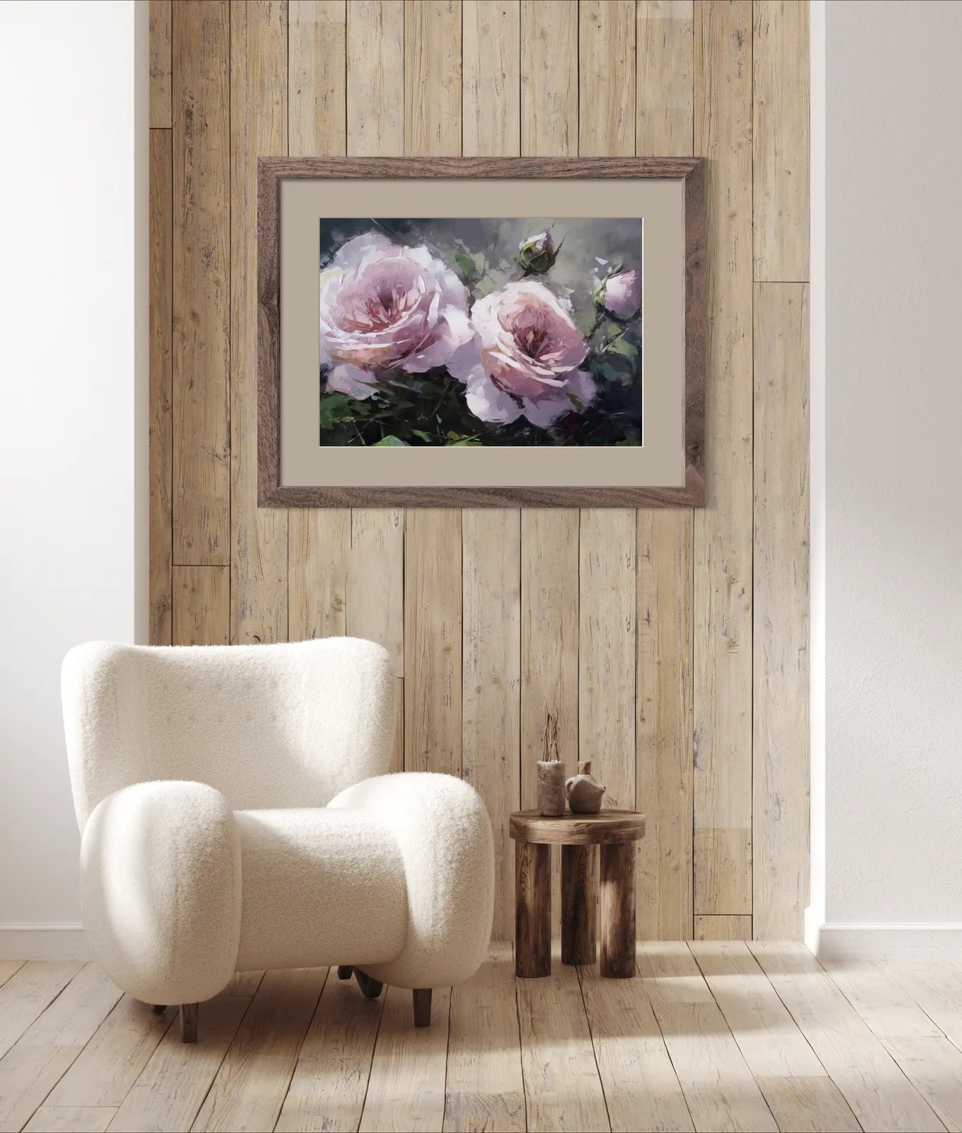 Pastel Pink Roses Art Print with Lush Green Background 2