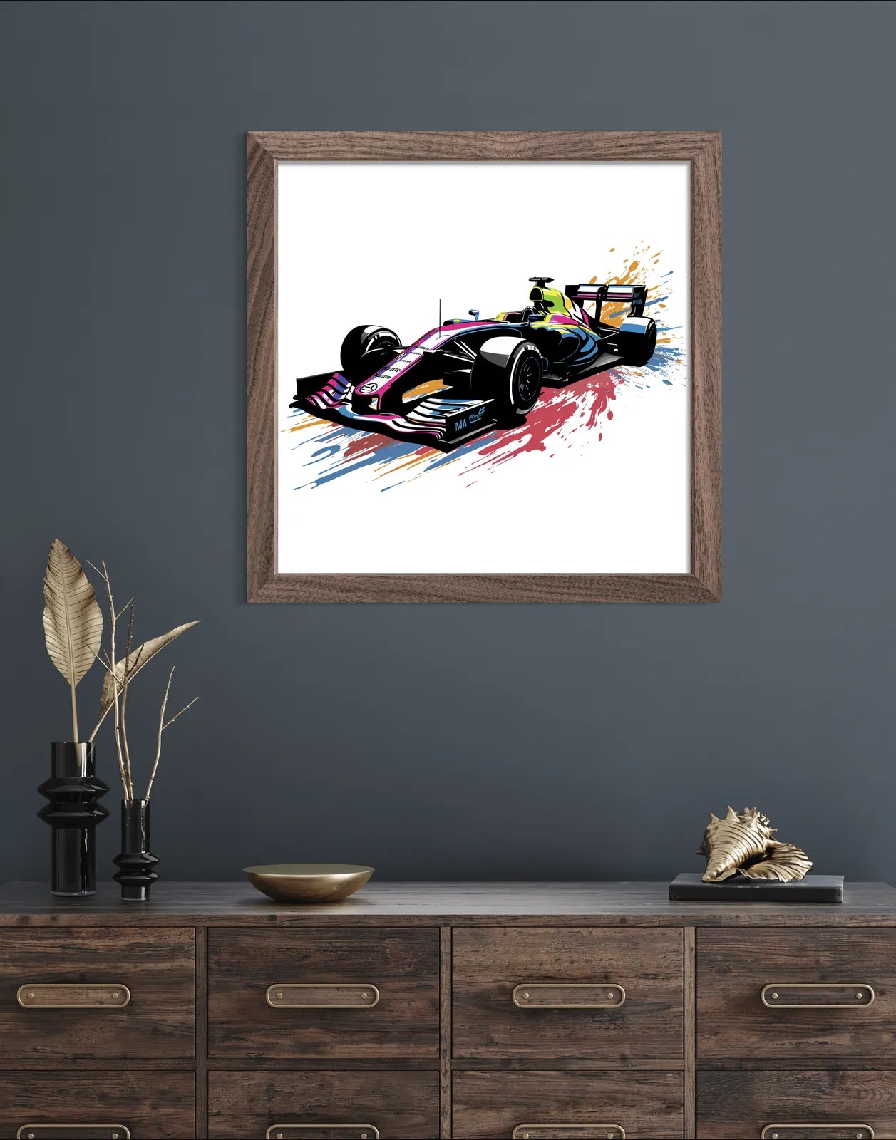 Sleek Paint Splashes F1 Race Car Art Print 2