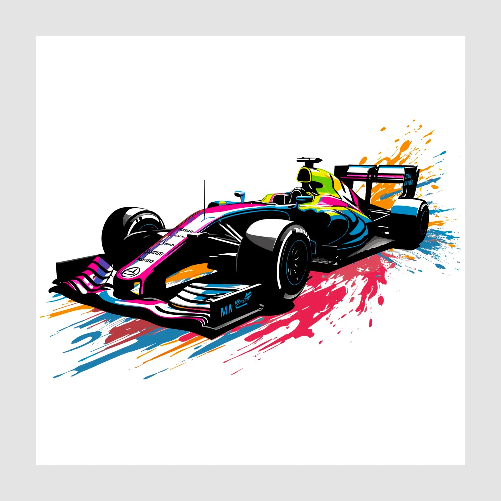 Sleek Paint Splashes F1 Race Car Art Print 1