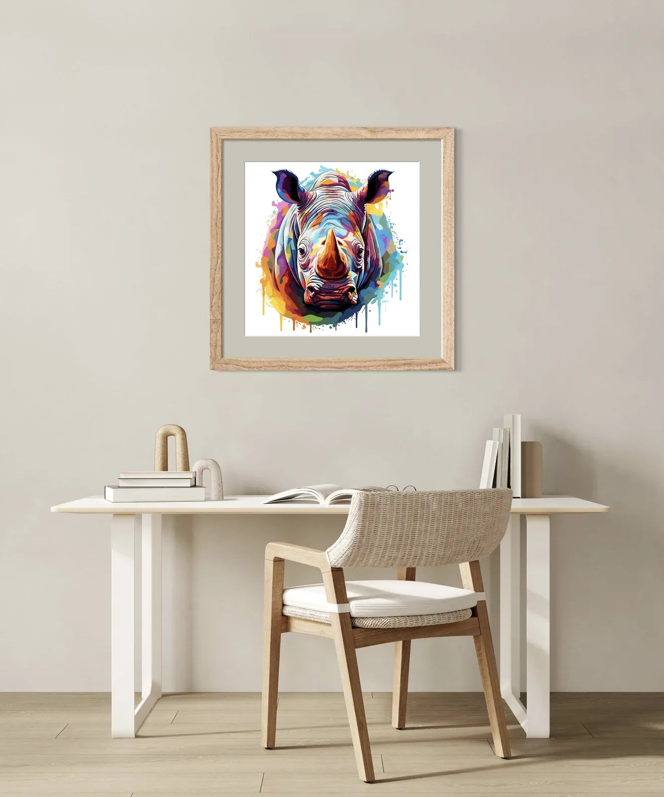 Paint Explosion Charging Rhino Art Print 2