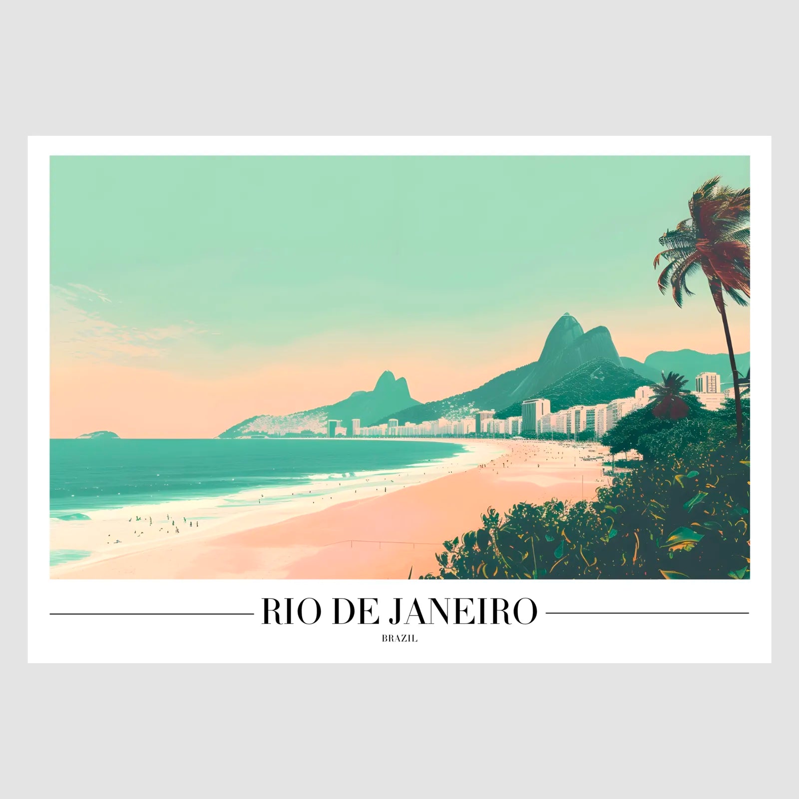 Rio de Janeiro Beach Art Print with Blue-Green Tones 1